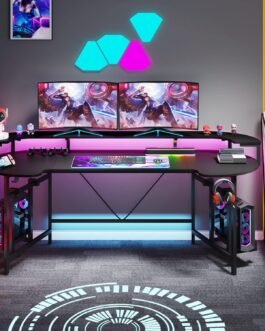 Gaming Computer Desk with LED Strip & Monitor Shelf