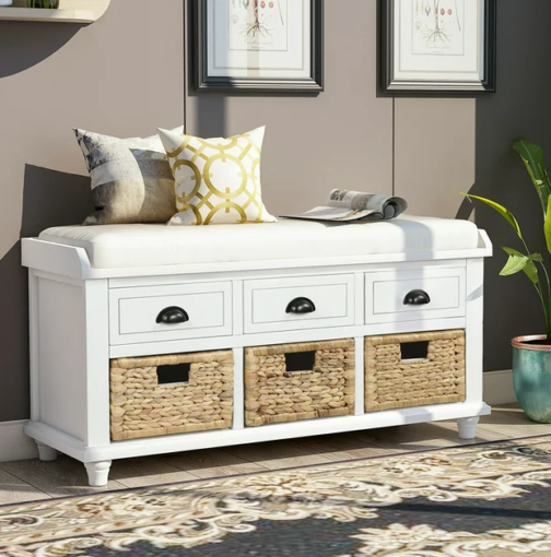 Rustic Entryway Storage Bench with 3 Drawers