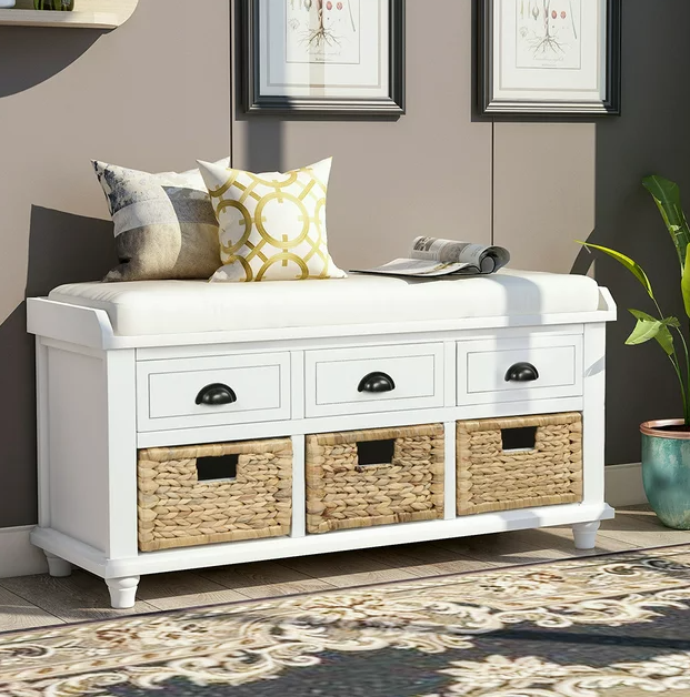 Rustic Entryway Storage Bench with 3 Drawers