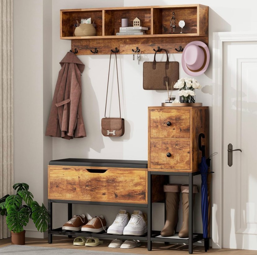 Coat Rack Shoe Bench Set