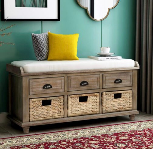 Rustic Entryway Storage Bench with 3 Drawers