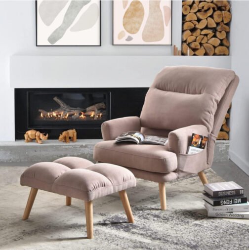 Upholstered Accent Chair with Ottoman