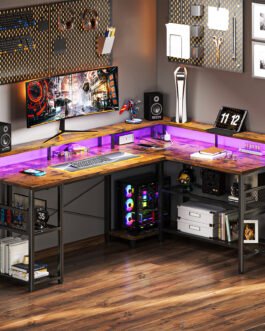 L-Shaped Desk with Steel Storage Shelves