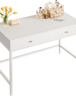 SUPERJARE White Desk with 2 Drawers