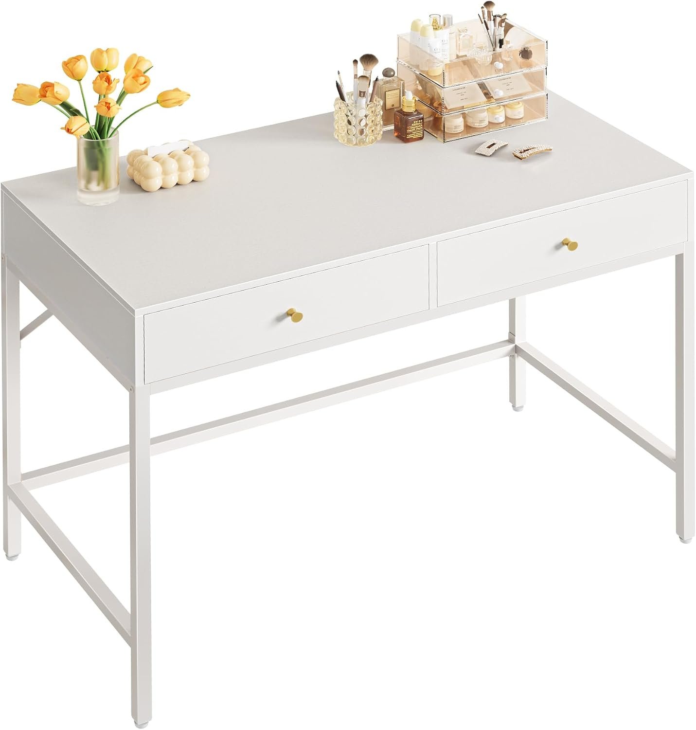 SUPERJARE White Desk with 2 Drawers