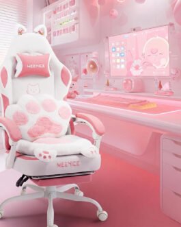 Gaming Chair Cute with Cat Ears Paw Lumbar and Cushion