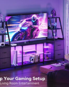 LED TV Stand with Power Outlets and Storage Drawers