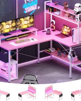 Aheaplus L Shaped Gaming Desk with Power Outlets