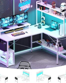 Aheaplus L Shaped Gaming Desk with Power Outlets