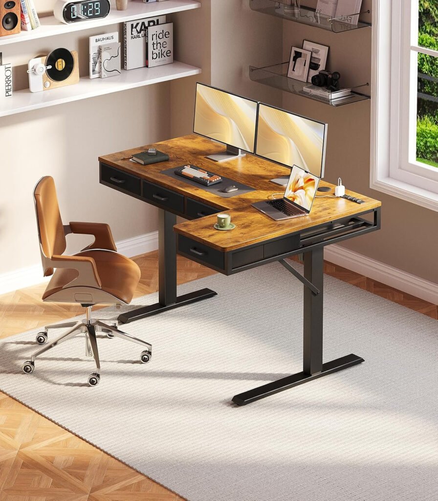 L Shaped Electric Standing Desk with 4 Drawers