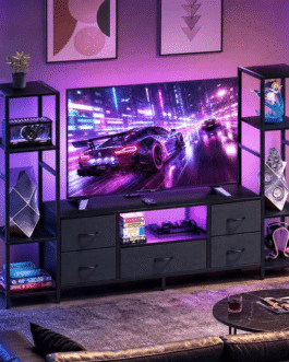 LED TV Stand with Power Outlets and Storage Drawers